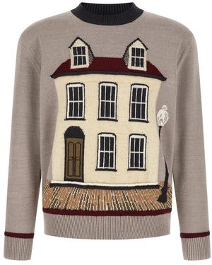 Junya Watanabe Jacquard Rundhals-Pullover - Grau