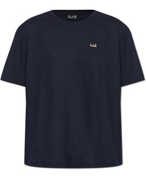 EA7 Tops ,Blauw ,T-Shirt Met Logo-Vormige Applicatie