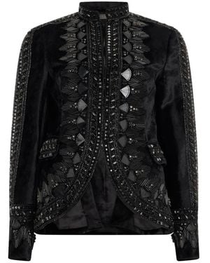 Alberta Ferretti Jassen ,Zwart ,Jas Met Hoge Kraag En Borduursels