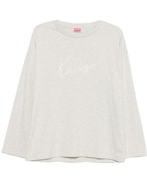 KENZO Tops ,Wit ,Katoen Signature Logo-Embroidered Long-Sleeve T-Shirt
