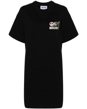 Moschino Logo-Print Katoenen T-Shirt Jurk - Zwart