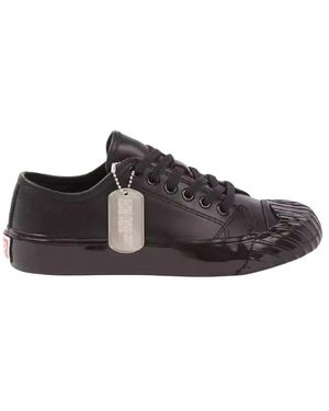 KENZO Schwarze ledersneaker mit logo - Braun