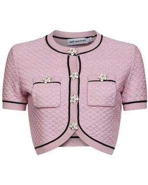 Self-Portrait Truien & Vesten ,Roze ,Pailletten Cropped Cardigan Met Pailletten