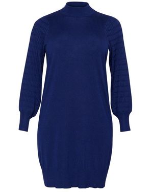Kaffe Vestido De Punto Azul Con Mangas Abullonadas, Mujer, Talla