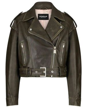 Dondup Khaki Leder Bikerjacke Ss25 - Grün