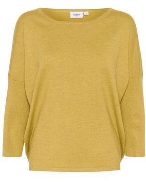 Saint Tropez R-neck pullover strik burnished gold melange - Gelb