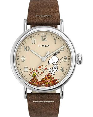 Timex Accessoires ,Bruin ,Leer Analoog Horloge - Metallic