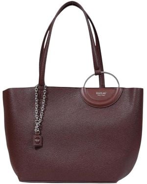 Replay Tassen ,Bruin ,Gehamerde Synthetische Medium Tas - Paars