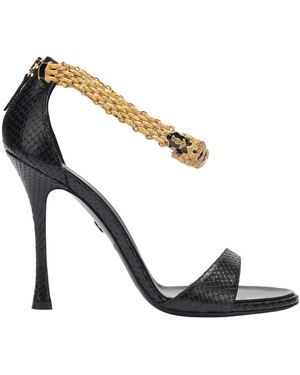 Roberto Cavalli Schoenen ,Zwart ,Leer Tijgerkop Metallic Leren Sandalen