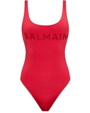 Balmain Badeanzug Mit Logo - Rot