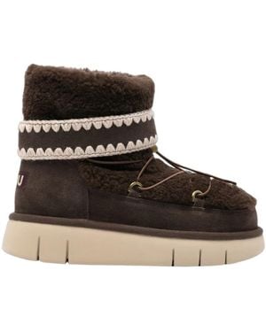 Mou Schoenen ,Bruin ,Wol Crochet Stitch-Trim Laarzen - Zwart