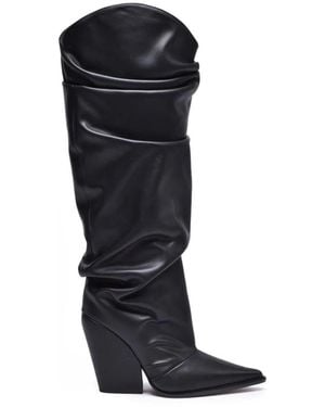 Alexandre Vauthier Gefaltete Texanische Absatzlederstiefel - Schwarz