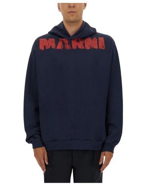 Marni Hoodies & Sweatvesten ,Blauw ,Katoen Monolith Print Hoodie
