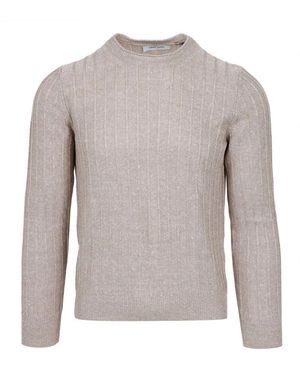 Gran Sasso Beiger Leinen Baumwoll Pullover Gerippter Kragen - Grau