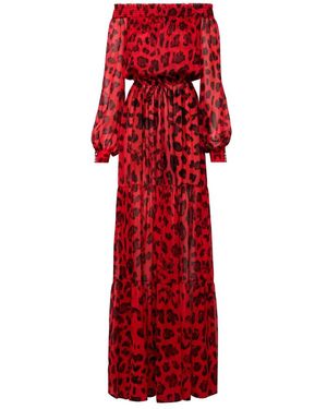 Philipp Plein Long Dress Leopard - Rood