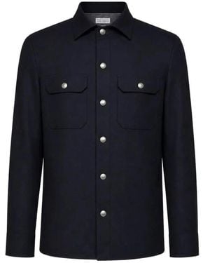 Brunello Cucinelli Jassen ,Zwart ,Wol Overshirt Van Scheerwol - Blauw
