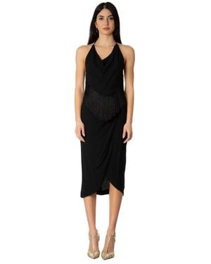 SIMONA CORSELLINI Kleedjes ,Zwart ,Polyester Elegant Fringe Jurk
