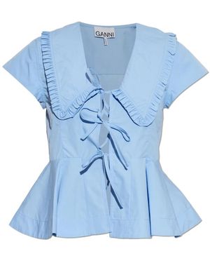 Ganni Peplum Top - Blauw