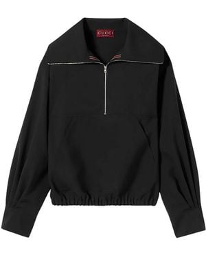 Gucci Hoodies & Sweatvesten ,Zwart ,Katoen Zip-Through Sweatshirt Met Logo-Borduring