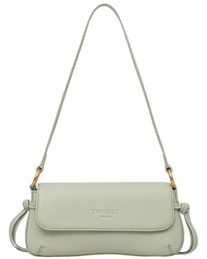 Twinset Ribbons Leder Schultertasche - Grau