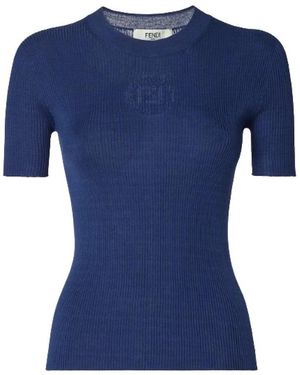 Fendi Truien & Vesten ,Blauw ,Ronde Hals Gebreid