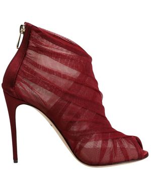 Dolce & Gabbana Red Tulle Ankle Boots Stiletto Heels Shoes