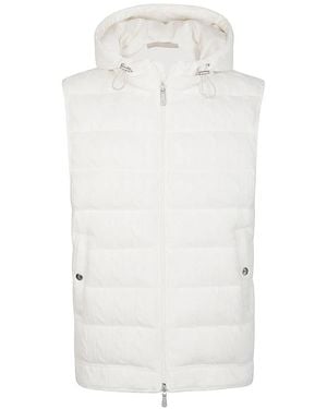 Eleventy Hooded Wool-Cashmere Quilted Vest - White