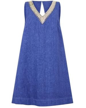 120% Lino Short Dresses - Blue