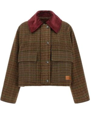Ganni Heavy Check Twill Short Barn Jacket - Bruin