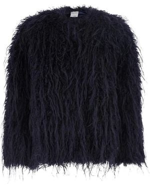 forte_forte Lammfellimitat-Jacke Mit Rundhalsausschnitt - Blau