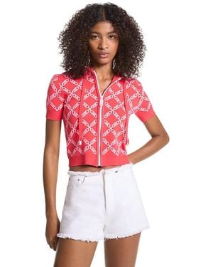 Michael Kors Hoodies & Sweatvesten ,Rood ,Polyester Empire Logo Jacquard Korte Mouw Hoodie