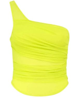 GAUGE81 Tops ,Geel ,Leer Gele One-Shoulder Top Met Gerimpeld Detail