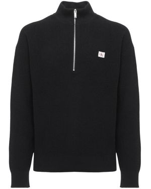 Calvin Klein Hoodies & Sweatvesten ,Zwart ,Katoen Katoenen Wafelstructuur Trui Met Kwartrits