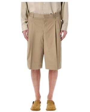 Ami Paris Gekreukte Wijde Pijpen Cropped Broek - Naturel