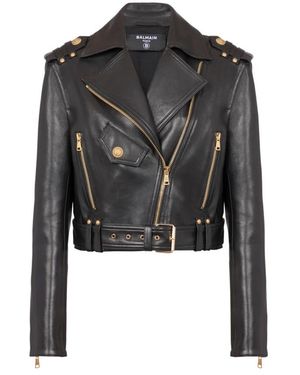 Balmain Jassen ,Zwart ,Leer Leren Bikerjack Met Rits
