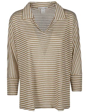 Zero C Overhemden ,Linnen Gestreept Poloshirt - Naturel