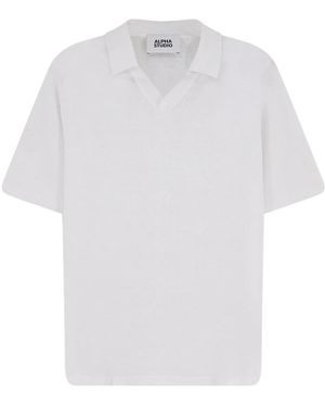 Alpha Studio Tops ,Wit ,Katoen Polo Shirt Van Katoen