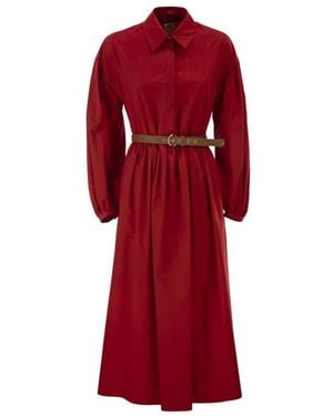 Max Mara Kleedjes ,Rood ,Katoen Ballonmouwen Geplooide Katoenen Midi Jurk