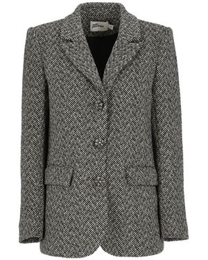 Self-Portrait Zwart Wolblend Blazer Jas - Grijs