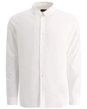 A.P.C. Greg Logo Button Down Oxford Overhemd - Wit