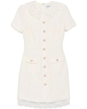 Self-Portrait Bouclé-Kleid Mit Schleife - Weiß