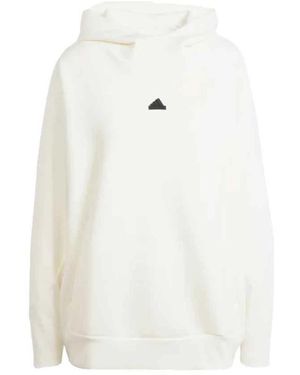 adidas Fitness ,Wit ,Katoen Loos Fit Hoodie Met Hoge Kraag