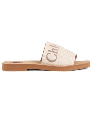 Chloé Schoenen Lintband Vierkante Neus Slides - Naturel