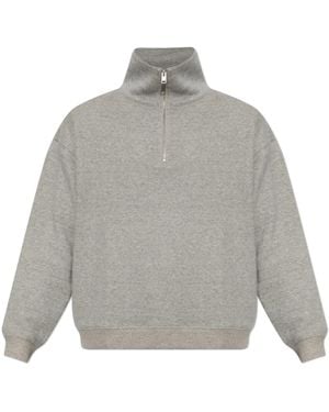 FRAME Hoodies & Sweatvesten ,Grijs ,Katoen Sweatshirt Met Halve Rits En Coltrui