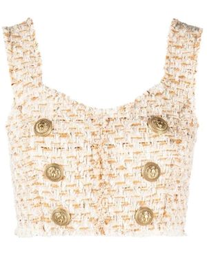 Balmain Sleeveless Tops - Natural