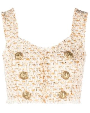 Balmain Tweed Cropped Top Casual Stil - Natur