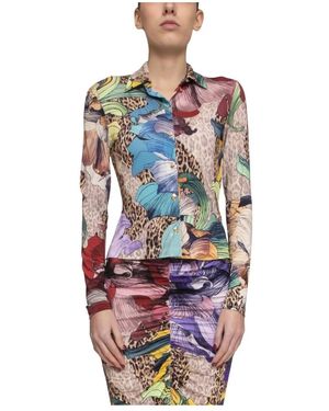 Just Cavalli Overhemden ,Veelkleurig Slim Shirt Voor Vrouwen - Blauw
