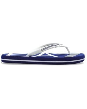 EA7 Schoenen ,Wit ,Rubberen Slippers Met Logo - Blauw