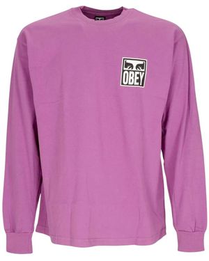 Obey Long Sleeve T-Shirts - Purple