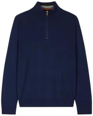 Paul Smith Hoodies & Sweatvesten ,Blauw ,Wol Merino Wol Trui Met Halve Rits
